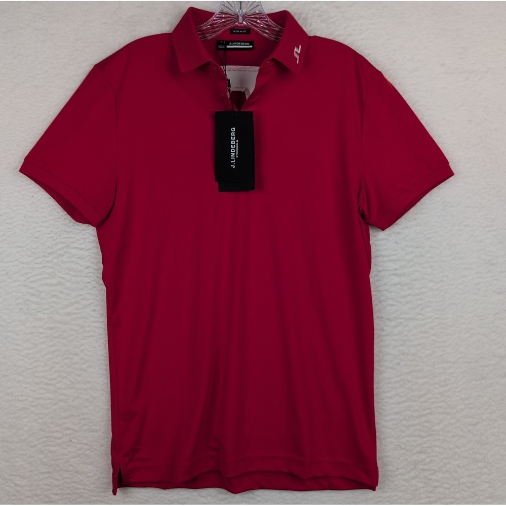 NWT J. Lindeberg Men's KV Regular Fit Golf Polo Barbados Cherry White Size Small
